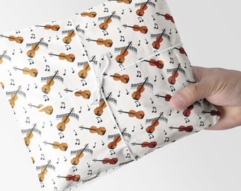 Fiddle or Violin Wrapping paper, Music Lover's gift wrap with Piano and music notes