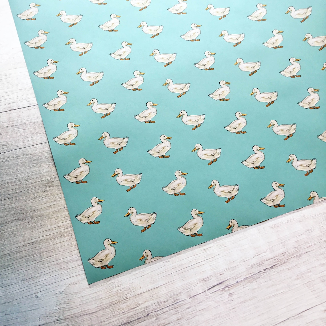 Cute Duck Wrapping Paper Blue Background Barnyard Animal Etsy