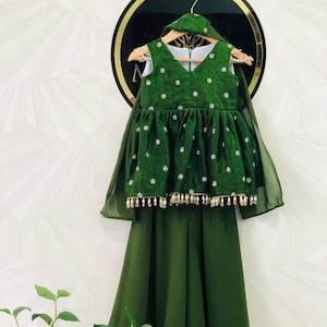 green kids wear outfit girls wedding dress indowestern dress girls sharara suit ready to wear dress for girls party wear dress small size UK