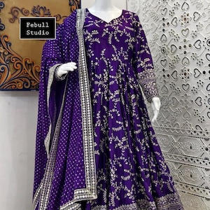party wear anarkali gown dress purple anarkali dress for wedding bridesmaids gown indian ethnic wear suits banarasi gown embroidery dressUSA