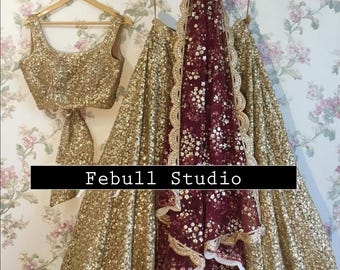 golden siquence lehenga choli heavy bridal lehenga party wear bridesmaid wedding lehenga indian function outfit festive lehenga blouse women