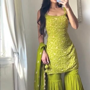 parrot green sharara dress pakistani sharara suit yellow sharara for haldi function georgette sharara suit indian ethnic wear  suit set USA