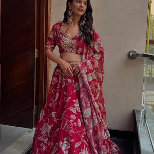 floral red lehenga choli party wear lehenga choli wedding lehenga organza lehenga choli bridesmaids lehenga bridal lehenga mehendi function