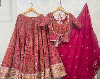 hot pink full embroidery lehenga choli red bridal lehenga heavy work lengha blouse plus size bridal lehenga with dupatta wedding lehenga USA