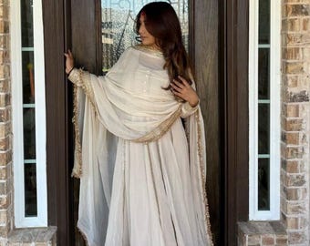 Champagne Anarkali Suit for Women Indian Wedding Guest Dress Ethnic Party Wear Salwar Kameez Bridal Festive Outfit with Dupatta eid outfit