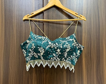 Blusa verde lehenga sari, blusa lista para usar, blusa para lehnga, blusa confeccionada sari, blusa Bollywood, lehenga verde, blusa cosida para fiesta
