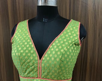 Blusa verde para sari, blusa confeccionada para lehenga, blusa de diseñador indio, blusa hecha a medida, blusa cosida para sari, blusa para fiesta.