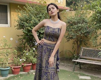 navy blue corset lehenga party wear outfit made to measure designer outfit for women fishcut dress for girls mermaid embroidery lehenga USA