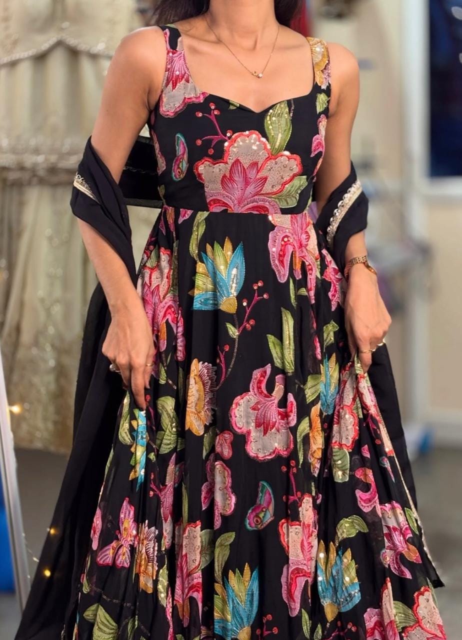 white christmas dresses Blue Floral Festive Silk Knee-Length Dress main image 1