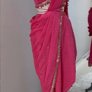 one shoulder Croptop with Dhoti Pants and Attached Dupatta Set for women Indo Western dress Party wear Indian Dress Dhoti saree dupatta USA