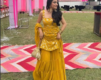 pakistani sharara suit yellow sharara for haldi function georgette sharara suit indian ethnic wear dress indian sharara suits for weddingUSA
