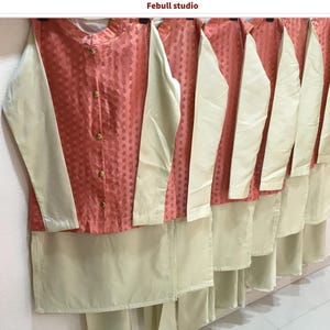 peach nehru jacket with ivory kurta pajama grooms jacket kurta set mens waistcoat for indian wedding weddingwear jacket kurta modi jacket 2