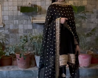 Black Salwar Kameez: Heavy Work Punjabi Suit, Net Dupatta