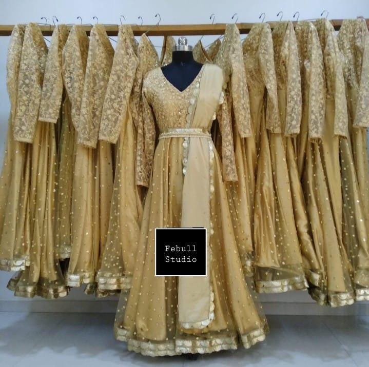 gold anarkali dress uk Zarnigaar Soft Gold Chikankari Anarkali Suit
