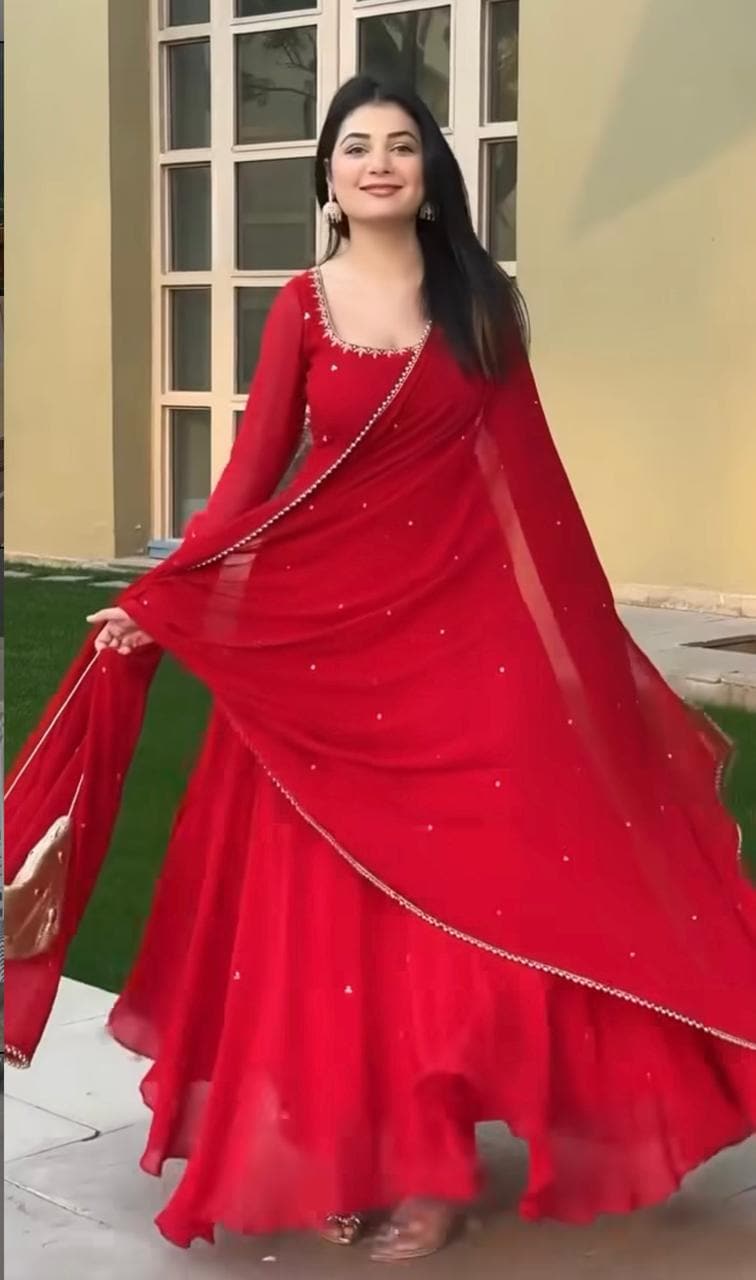 open lace back dress Self-Portrait - Red Georgette Flower Maxi Dress main image 0