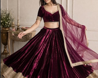 maroon velvet lehenga choli bridal festive indian ethnic wear party wear bridesmaids velvet lehenga blouse with dupatta custom made lehenga