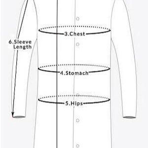 以下が含まれることがあります： カスタムフィットのための衣服の測定方法を示す図。図は、ネックカラー、肩、胸囲、お腹、ヒップ、袖丈、着丈の測定値を示しています。