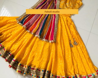 Yellow Lehenga Choli: Indian Haldi Outfit with Multicolored Dupatta