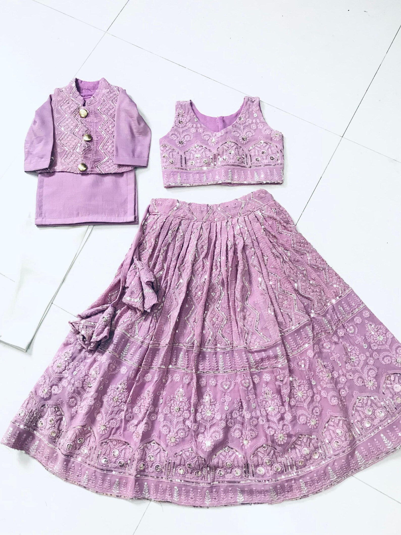 Navratri Charm – Mustard & Purple Lehenga Choli for Kids
