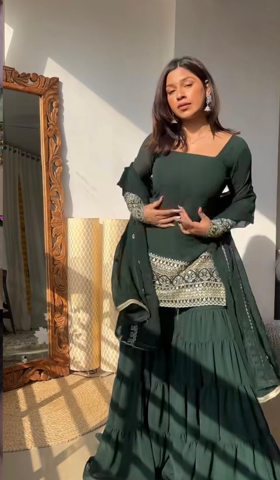 green color combination for dress Embroidered Mehndi Dress in Dark Green Lehenga Choli Style LARGE