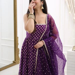 purple anarkali gown dress indian ethnic wear gown bridesmaids outfit indian designer dress party wear dress custom stiched anarkali dressUK