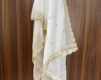 white embroidery dupatta for wedding organza dupatta for lehenga dupatta for suits wedding lehenga golden siquence work dupatta for women UK