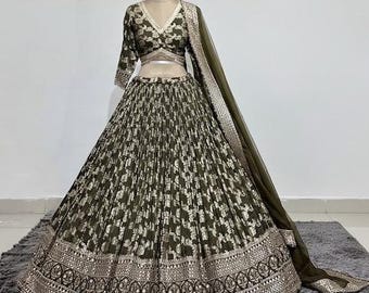 Olive Green Bridal Lehenga Choli Set Heavy Embroidered Indian Wedding Wear Festive Designer Lehenga for Women