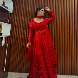 red anarkali dress heavy siquence embroidery work gown dress party wear gown for wedding red gown dress for women indian ethnic wear dressUK