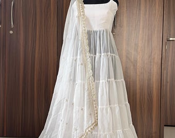 white georgette anarkali gown dress party wear gown bridesmaids dress wedding wear anarkali dress indian gown custom made anarkali for women