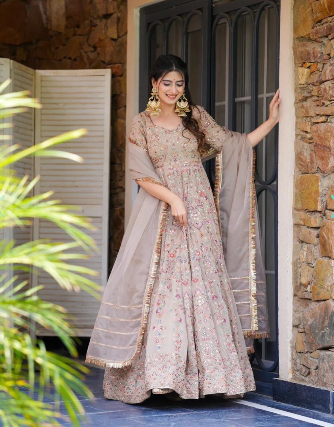 Ivory Floral Printed Anarkali Gown Party Wear Anarkali Dress for Brides  Haldi Function Dress Mehndi Outfit Dress Indian Dress for Women USA - Etsy