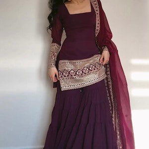 Burgundy Georgette Sharara Suit