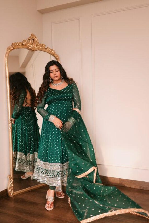 Green Anarkali Dress for Women Ethnic Party Wear Outfit Embroidered Festive  Long Gown Indian Wedding Guest Dress Traditional Suit - Etsy