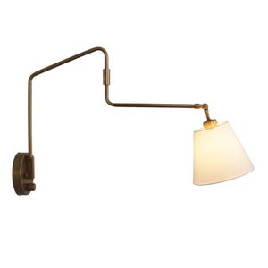 Stilnovo Style Wall Lamp Fabric Cone Shades Single Light Mid Century Style Brass Articulated Brass Sconce Raw Brass Finish Light Fixture