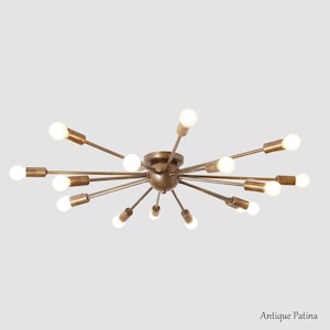 Lustre encastrable Sputnik, 16 bras de lumière, laiton moderne, fini laiton brut, luminaire de chambre à coucher