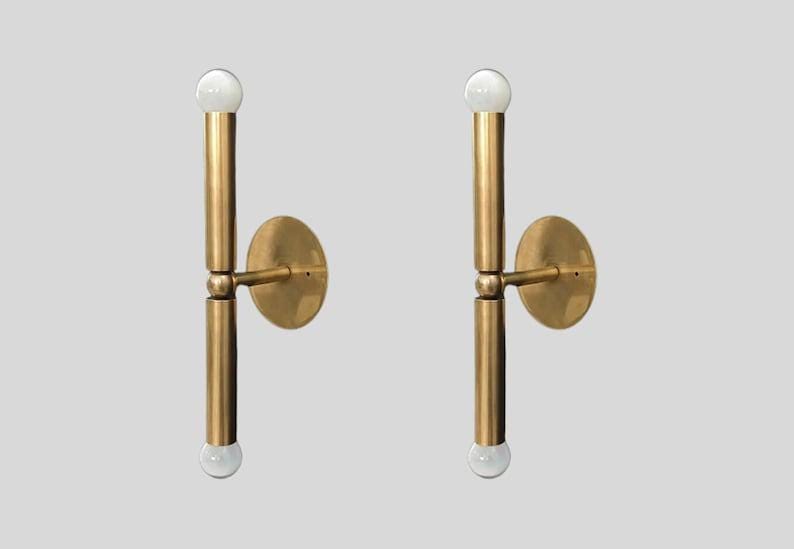 Para lamp ściennych w stylu włoskim, cylindryczna, z wykończeniem z surowego mosiądzu w stylu Mid Century - Osprzęt - Oświetlenie sypialni - Lampy toaletkowe Oprawa świetlna