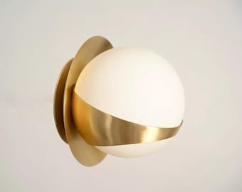 Brass Sputnik Wall Sconce with Glass Globe - Mid Century Light Fixture