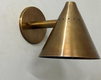 Mid Century Modern Raw Brass Cone Wall Sconce - Italian Design