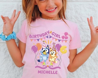 Custom Blue Birthday Girl Shirt Blue Dog Birthday Tshirt Blue Dog Birthday Party Shirt Birthday tee Personalized Blue Birthday Girl Shirt