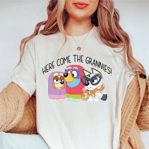 Here come the grannies tee Grandma Cartoon Shirt Cute Family shirt Blue Cartoon tees Blue Family Shirt family matching tee Cute grannies tee