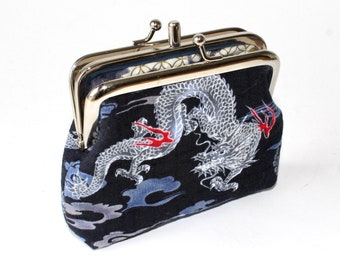 2 Compartment Coin Purse. Two Compartment Coin Purse. Double Frame Coin Purse in Bue with Asian Dragons