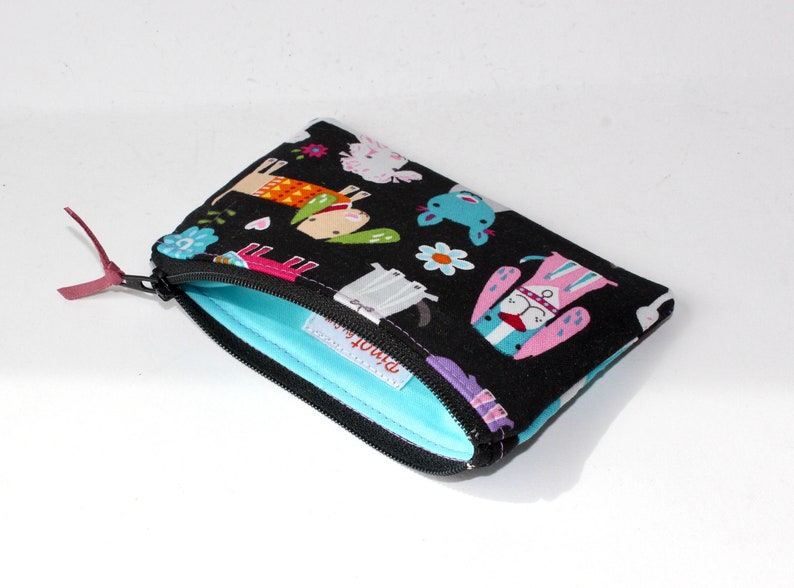 Little Zipper Pouch. Small Zipper Coin Purse. Small Zipper Bag in Black with Various Dogs: Dachshunds, Poodles, Bulldogs image 5