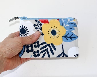 Floral Zipper Pouch: Small Cotton Coin Purse