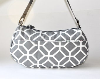 Gray Geometric Shoulder Bag: Everyday Purse with Pockets