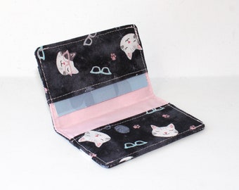 Business Card Holder. Credit Card Holder. Transit Card Holder. Bus Pass Holder. ID Card Holder - Cats and Glasses in Gray and White