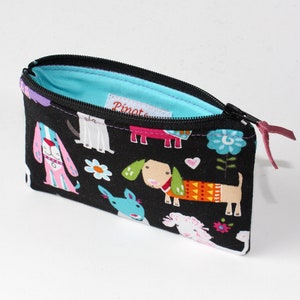 Little Zipper Pouch. Small Zipper Coin Purse. Small Zipper Bag in Black with Various Dogs: Dachshunds, Poodles, Bulldogs image 3