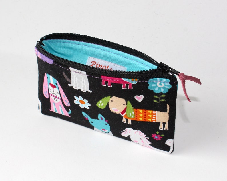 Little Zipper Pouch. Small Zipper Coin Purse. Small Zipper Bag in Black with Various Dogs: Dachshunds, Poodles, Bulldogs image 3