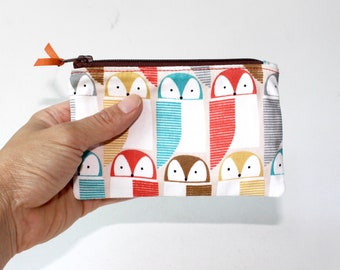 Little Zipper Pouch. Small Zipper Coin Purse. Small Zipper Bag. Little Zip Pouch. Small Zipper Pouch with Colorful Owls