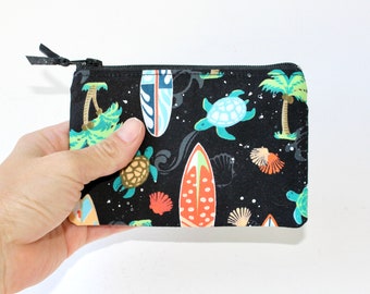Hawaiian Zipper Pouch: Turtle, Palm Tree, Surfboard Print