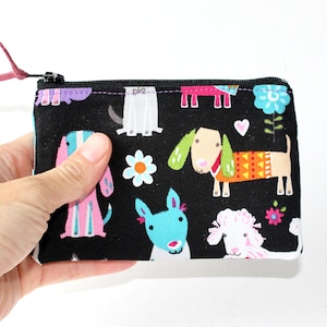 Little Zipper Pouch. Small Zipper Coin Purse. Small Zipper Bag in Black with Various Dogs: Dachshunds, Poodles, Bulldogs image 1