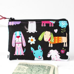 Little Zipper Pouch. Small Zipper Coin Purse. Small Zipper Bag in Black with Various Dogs: Dachshunds, Poodles, Bulldogs image 6
